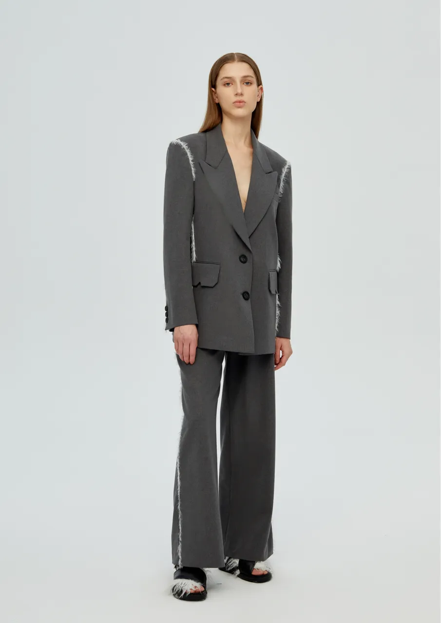 Furry Fringe Blazer - Grey