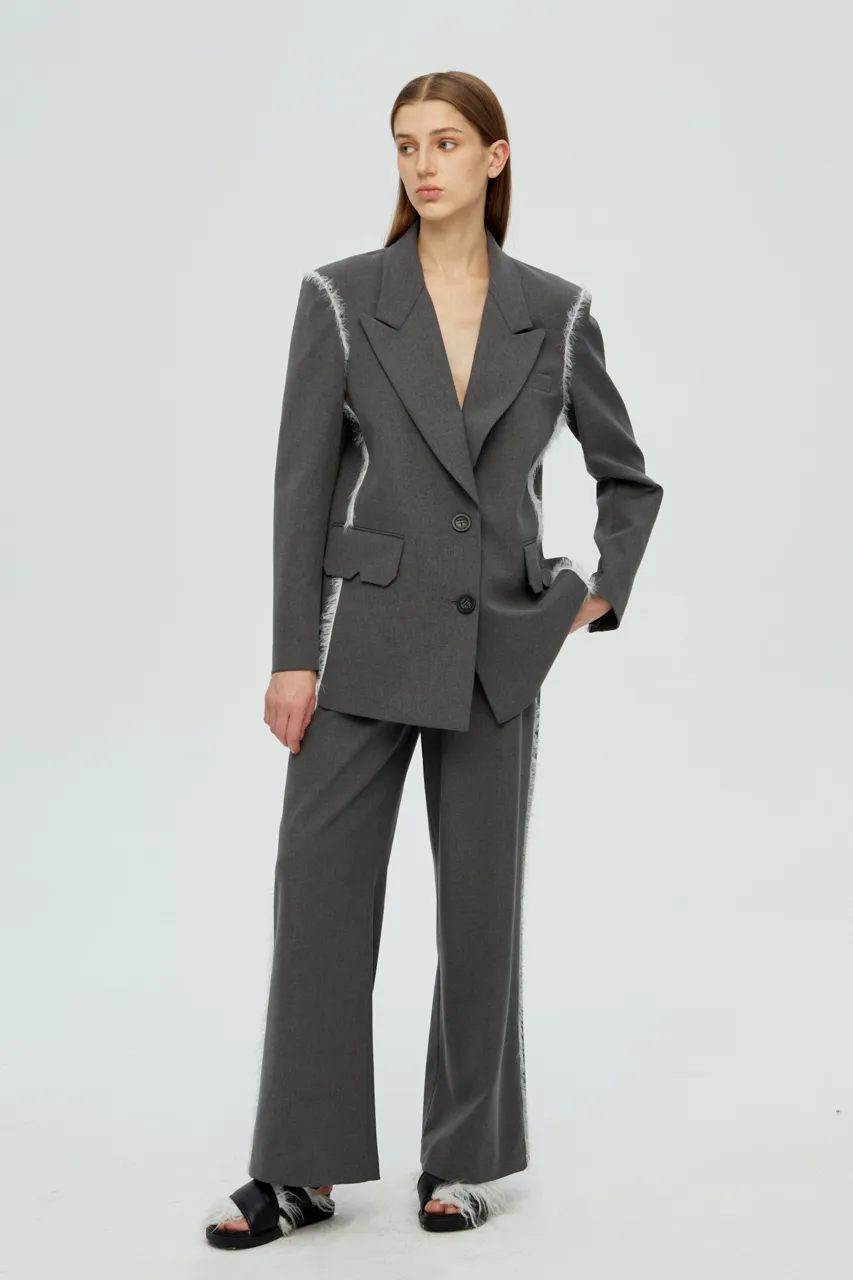 Furry Fringe Blazer - Grey