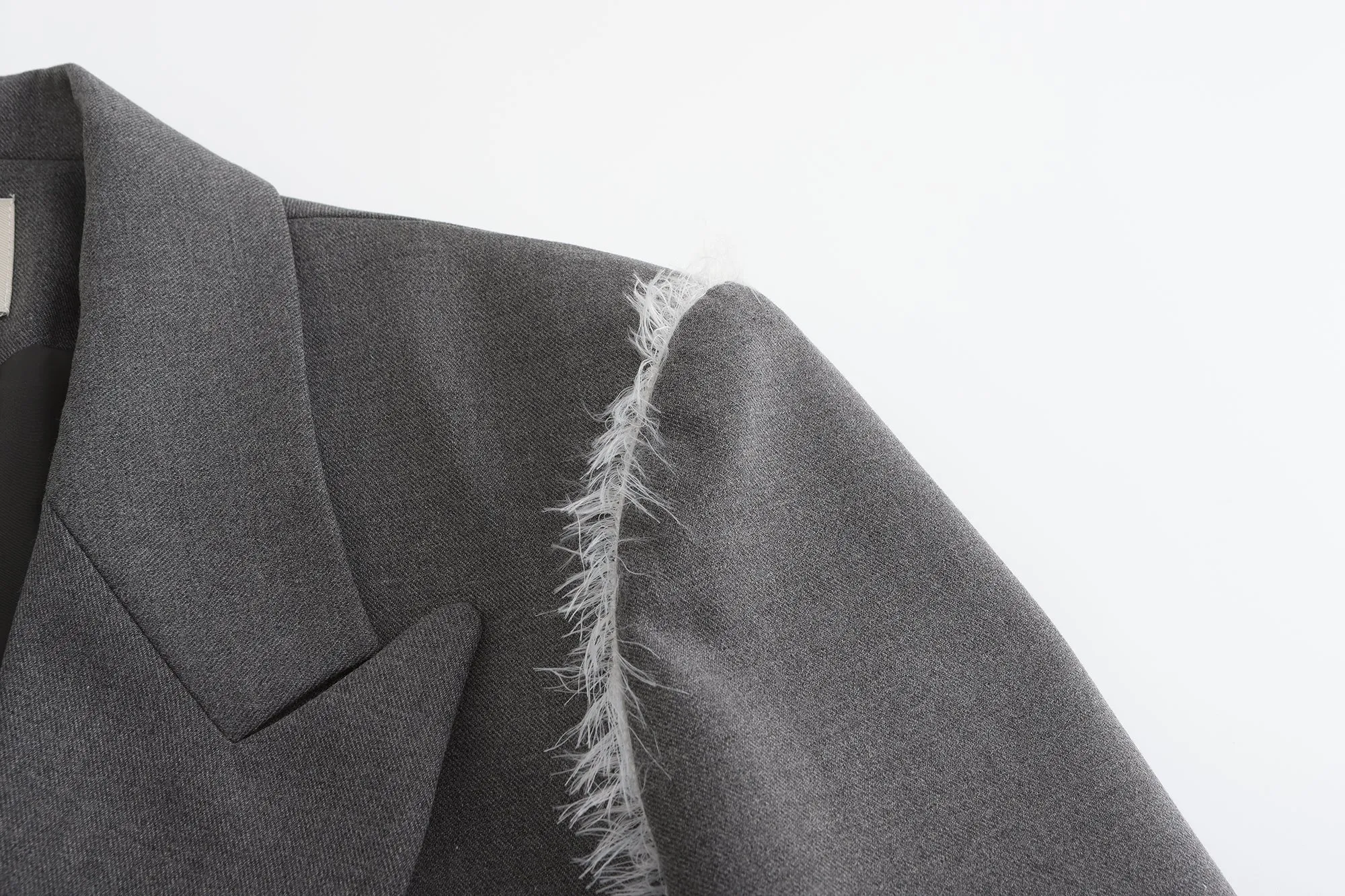 Furry Fringe Blazer - Grey
