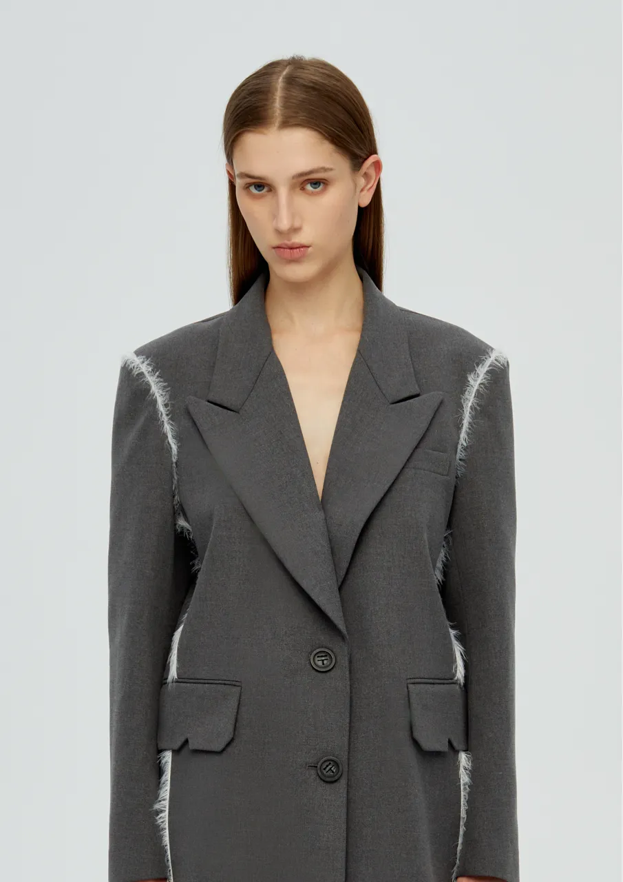 Furry Fringe Blazer - Grey