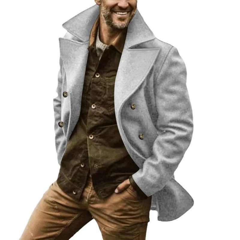 Nukty-shop men’s fashion Spring and Autumn Men's Trench Coat Mid-Length Lapel Hooded Composite Space Cotton Double-Breasted Casual Trench Coat