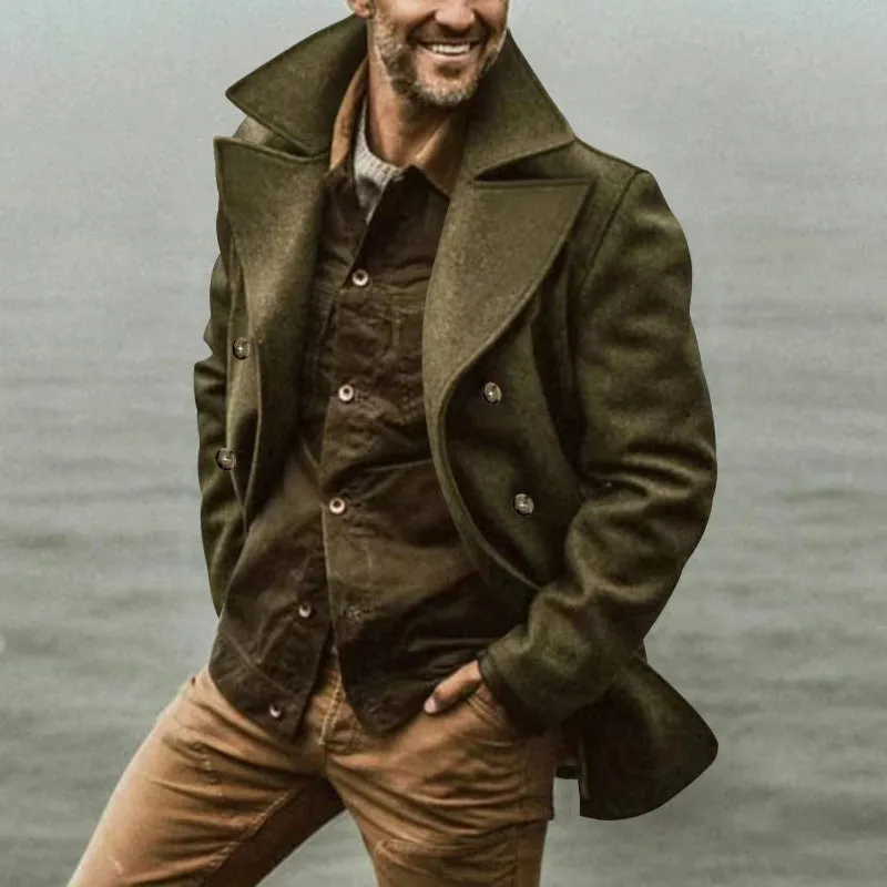 Nukty-shop men’s fashion Spring and Autumn Men's Trench Coat Mid-Length Lapel Hooded Composite Space Cotton Double-Breasted Casual Trench Coat