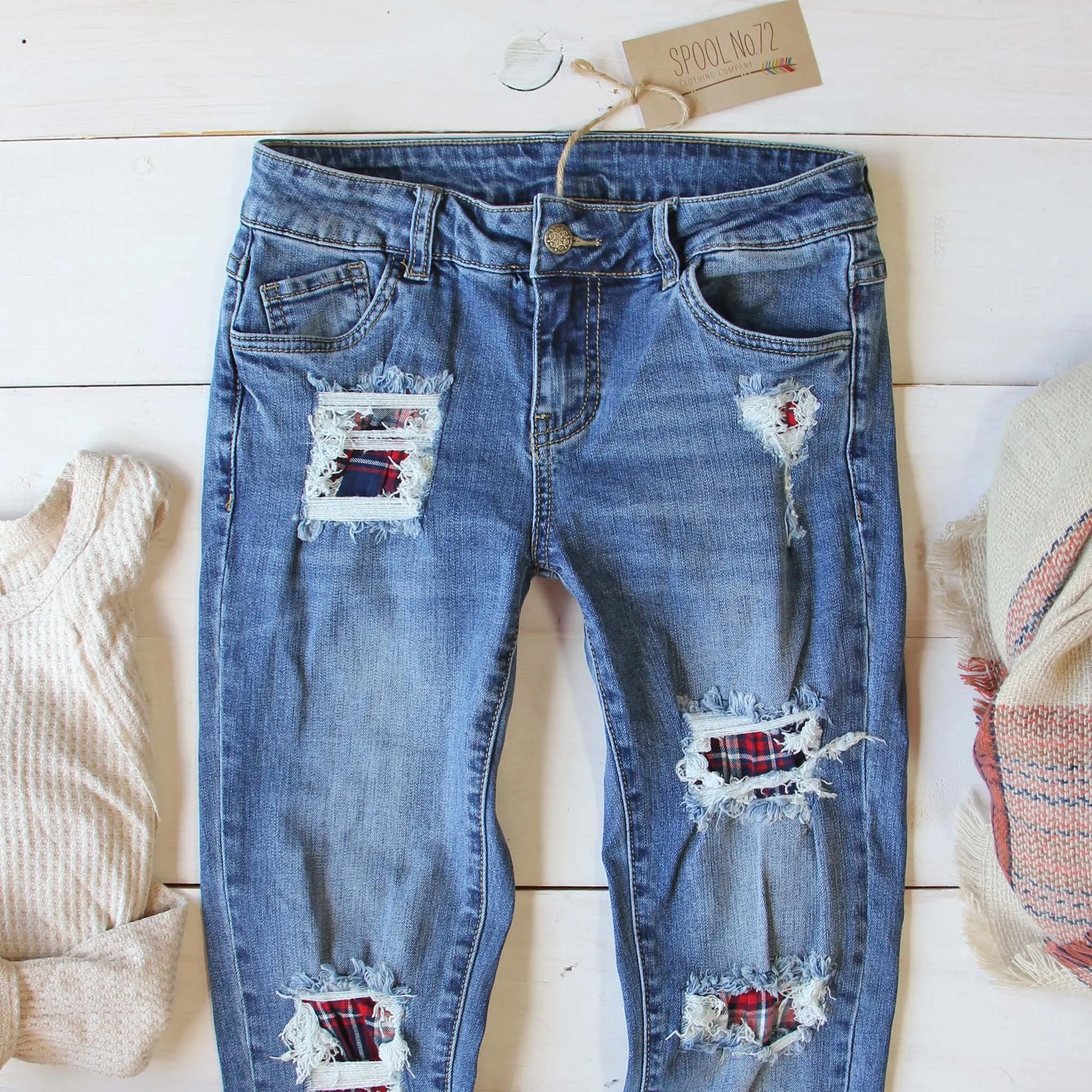 Plaid Patch Skinny Jeans