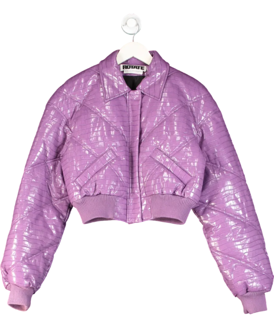 Rotate Birger Christensen Purple Cropped Faux Croc-effect Leather Bomber Jacket UK 6