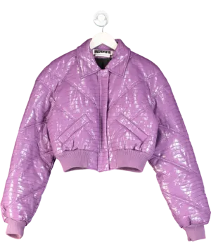 Rotate Birger Christensen Purple Cropped Faux Croc-effect Leather Bomber Jacket UK 6
