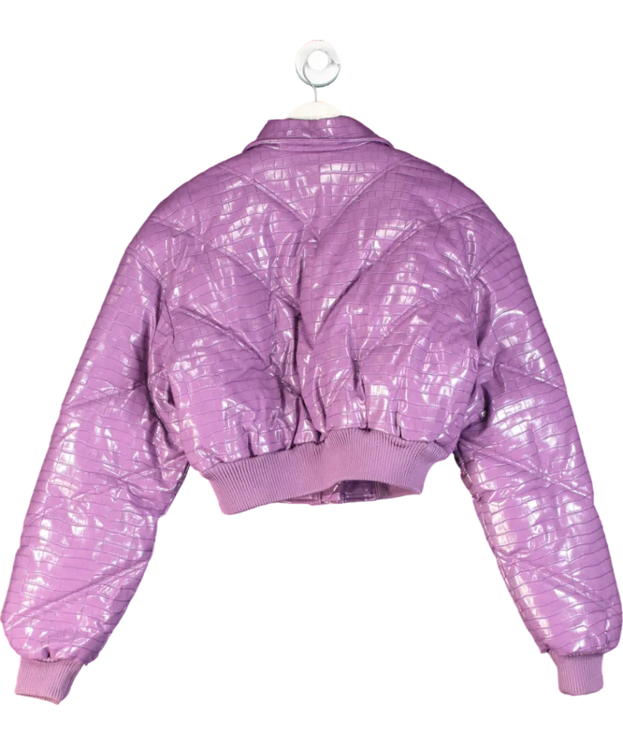 Rotate Birger Christensen Purple Cropped Faux Croc-effect Leather Bomber Jacket UK 6